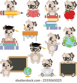 Set cute puppy back to school