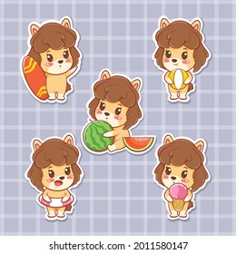 set of a cute puppy summer sticker concept