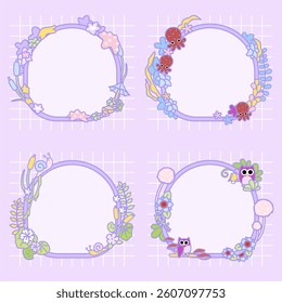 a set of cute purple color theme of bullet journal frame element