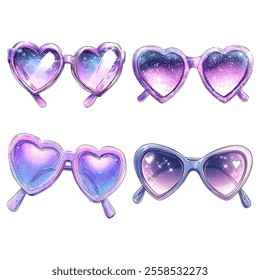 Set cute purple glasses for Valentine's day element