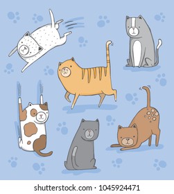 A set of cute quirky cats. Vector illustration.