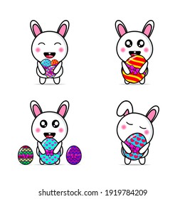 Set cute rabbit to bring easter eggs illustration design kawaii
