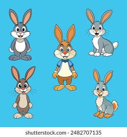 Set of cute Rabbit. cartoon-style vector illustration