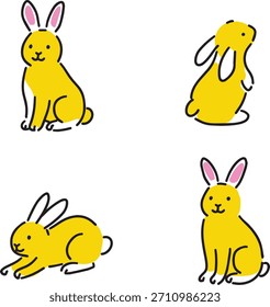 Set of cute rabbit character icon hand drawing vector illustration. Isolated on white background.