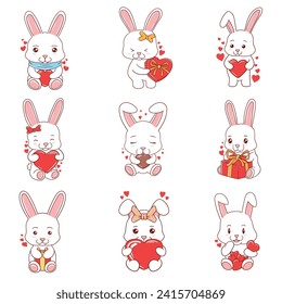 Set cute rabbit character vector illustration for your company or brand