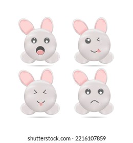 set of cute rabbit emoticon smile icons. Cartoon emoji set. Vector emoticon set