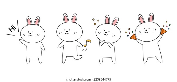 Set of cute rabbit expression for element, card, template. Character design. Vector illustration