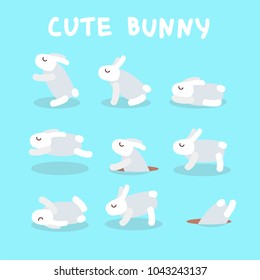 Set of cute rabbit illustration. Funny white little rabbit in various poses.