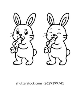 a set of cute rabbit illustrations, line art style for coloring book