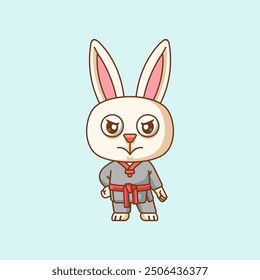 set Cute rabbit Karate training martial art kawaii chibi character mascot animal sport illustration outline design Icon