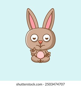 set Cute rabbit meditation yoga kawaii chibi character mascot illustration outline style design