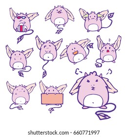 Set of cute rabbit monster character icons stickers vector design