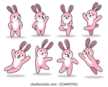 Set of Cute Rabbit on Pink Color for Spring and Easter