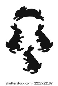 Set of cute rabbit silhouettes, vector