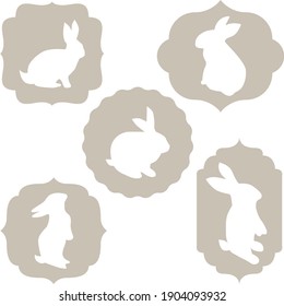 Set Of Cute Rabbit Silhoutte, Vector Illustration.