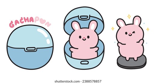 Set of cute rabbit toy.Japanese gachapon toy collection.Model.Figure.Rodent animal character cartoon design.Bunny.Kawaii.Vector.Illustration.