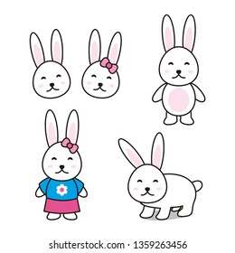 Set of cute rabbit vector illustration. Cute bunny cartoon illustration 