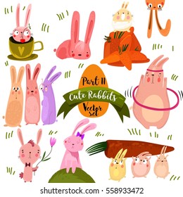 Set of  cute rabbits in bright colors.Part 2.  Funny doodle bunny - stock vector