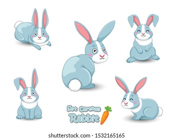 Set Cute Rabbits Cartoon Characters. Vector illustration With Cartoon Funny Animal Frame