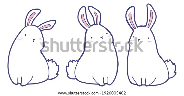 Set Cute Rabbits Cartoon Characters Blue Stock Vector (Royalty Free ...