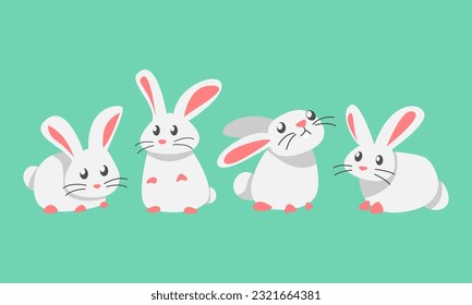set of cute rabbits in cartoon style in different poses. animal, pet, celebration. vector flat graphic.