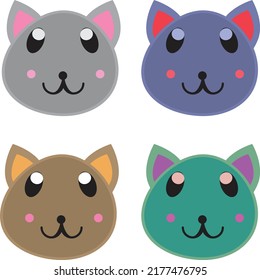 Set of cute rabbits faces. Beautiful rabbits or cats characters isolated on a white background.
