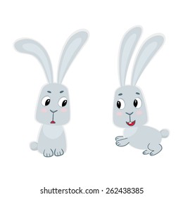 Set of cute rabbits. Funny little bunny.