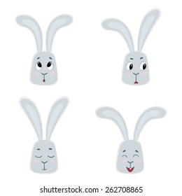 Set of cute rabbits. Funny little bunny.