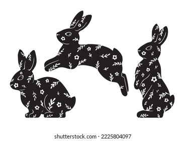 Set of cute rabbits. Graphic vector illustration.
