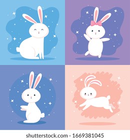 conjunto de iconos de conejos bonitos diseño de ilustración vectorial