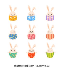 Set of cute rabbits isolated on white background. vector illustration