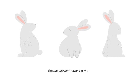 Set of cute rabbits. Template for baby design, Easter card, Mother's day or Valentine's day. Isolated vector illustration 