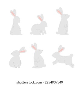 Set of cute rabbits. Template for baby design, Easter card, Mother's day or Valentine's day. Isolated vector illustration 