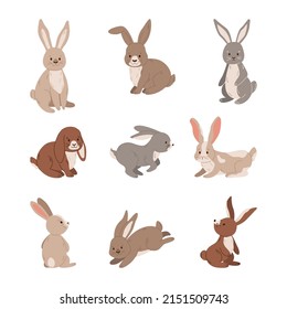 Set of  cute rabbits vector illustration.