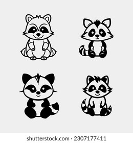 set of cute Raccoon with Dexterous Front Paws and Ringed Tail Vector Set