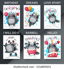 Set cute raccoon - mockup for your idea. Vector eps 10