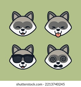 Set of Cute Raccoon Stickers