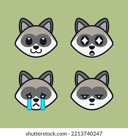 Set of Cute Raccoon Stickers