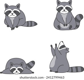 set of cute raccoons on a white background. vector illustration