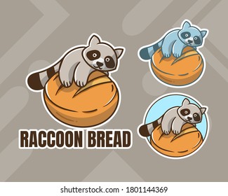 set of cute racoon bread mascot logo with optional apprearance. premium kawaii vector