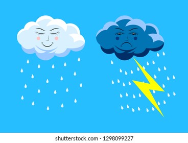 set cute rain clouds