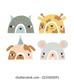 A set of cute rainbows with animal faces. Vector illustration