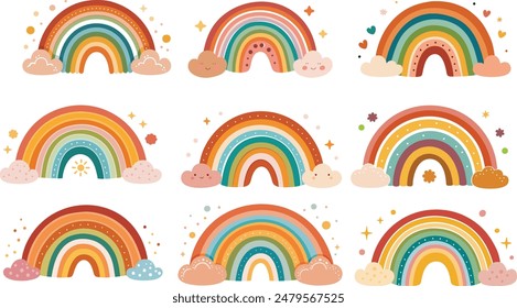 Set von niedlichen Regenbogen im Boho-Stil