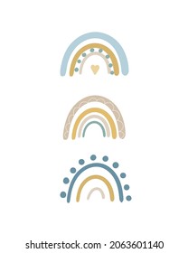 Set of cute rainbows. Childish flat vector illustrations collection in scandinavian style for card, poster, cover, invitation, sticker