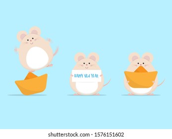 set of cute rat with chinese money year of rat vector illustration cartoon flat design