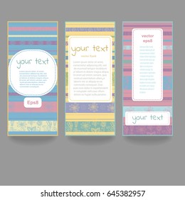 Set of cute rectangle banners with floral geometric ornament.