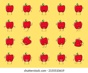Set of cute red apple character with happy and smile expressions. suitable for emoticon, logo, symbol and mascot
