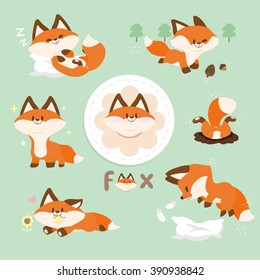 Set Cute red Fox