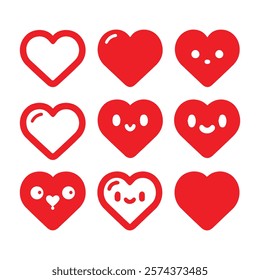 set of cute red heart icon symbol vector illustration