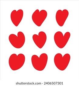 Set of cute red hearts icons. Vector illustration